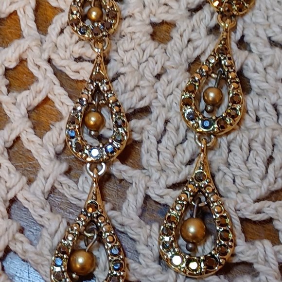 Monet Champagne Brown Colored Pearl Dangle Stud Earrings - Picture 6 of 15